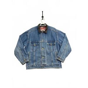 Vtg 80/90's Marlboro Country Store Jean Jacket Canadian Made Leather Collar Sz M